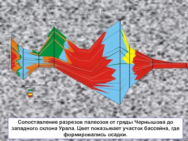 Сопоставление разрезов палеозоя от гряды Чернышова до западного склона Урала.