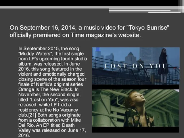 On September 16, 2014, a music video for "Tokyo Sunrise"