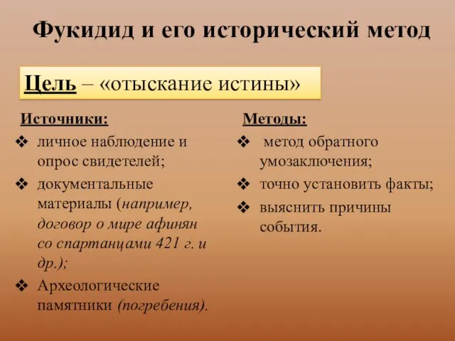 Фукидид и его исторический метод Источники: личное наблюдение и опрос