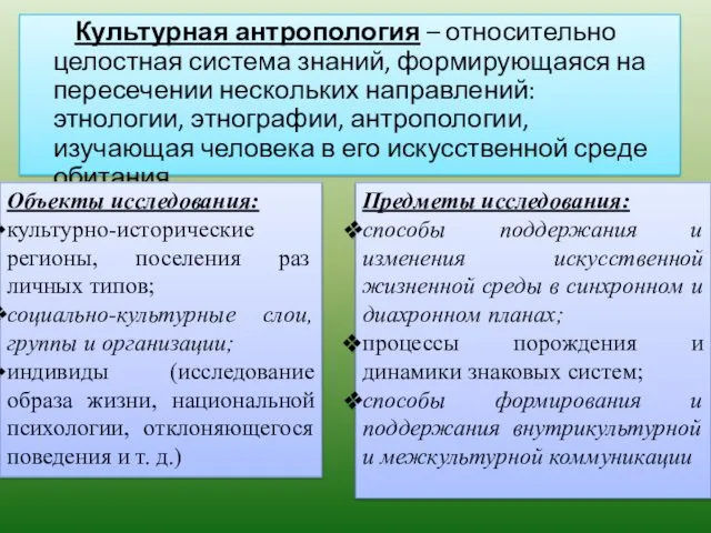 Культурная антропология – относительно целостная система знаний, формирующаяся на пересечении