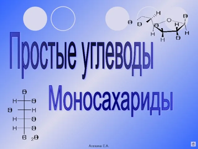 Простые углеводы Моносахариды Алехина Е.А.