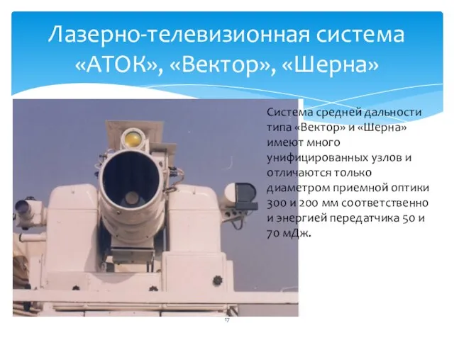 Лазерно-телевизионная система «АТОК», «Вектор», «Шерна» Система средней дальности типа «Вектор»