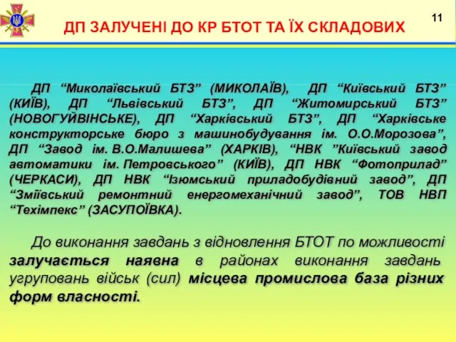 ДП ЗАЛУЧЕНІ ДО КР БТОТ ТА ЇХ СКЛАДОВИХ 11 ДП