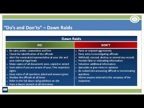 “Do’s and Don’ts” – Dawn Raids