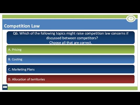 Q6. Which of the following topics might raise competition law