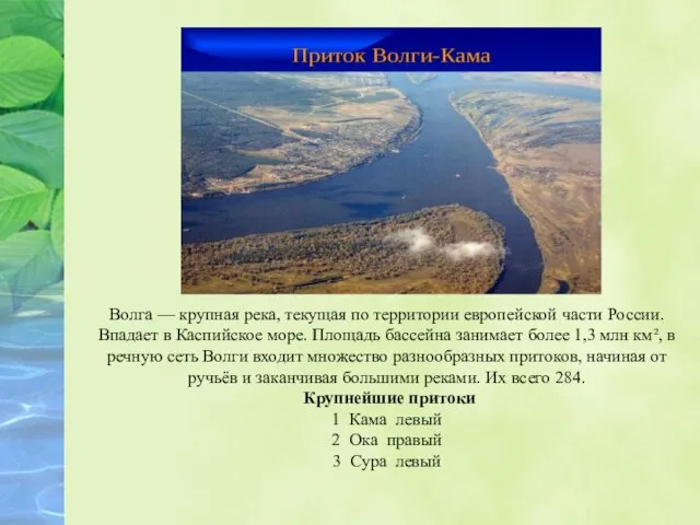 Волга — крупная река, текущая по территории европейской части России.