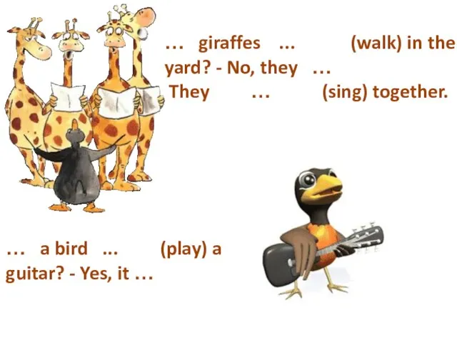 … giraffes ... (walk) in the yard? - No, they
