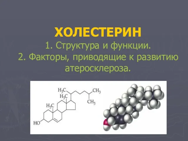 ХОЛЕСТЕРИН 1. Структура и функции. 2. Факторы, приводящие к развитию атеросклероза.