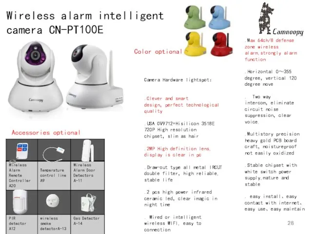 Wireless alarm intelligent camera CN-PT100E Camera Hardware lightspot： .Clever and