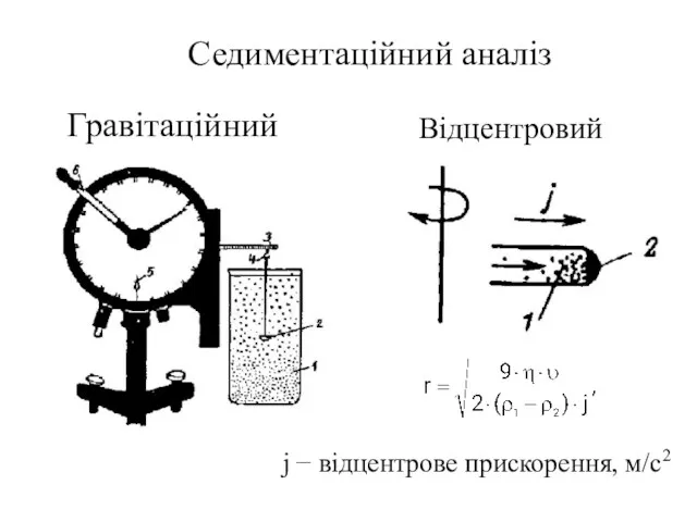 Седиментаційний аналіз j − відцентрове прискорення, м/с2 Відцентровий Гравітаційний