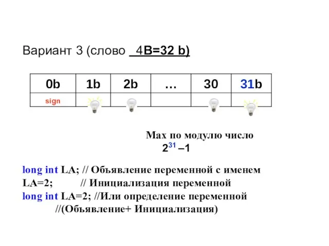 Вариант 3 (слово 4B=32 b) Max по модулю число 231