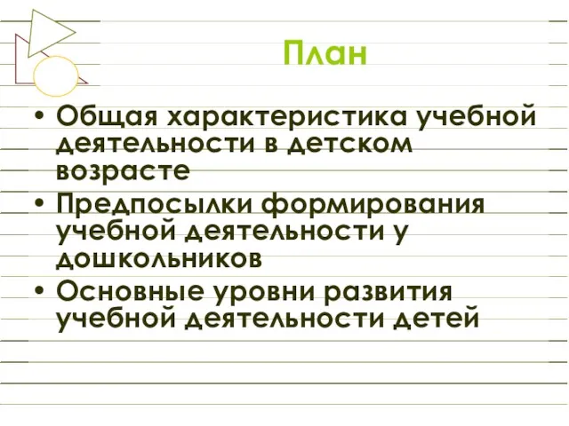 План Общая характеристика учебной деятельности в детском возрасте Предпосылки формирования