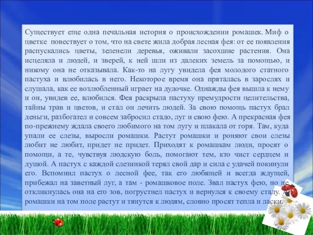 Существует еще одна печальная история о происхождении ромашек. Миф о