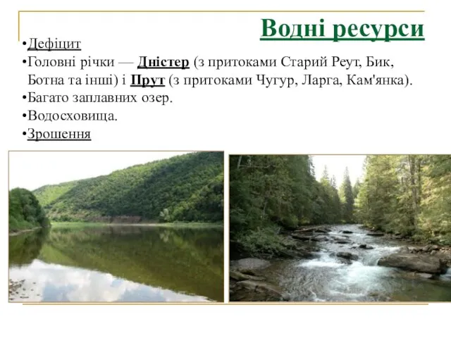 Дефіцит Головні річки — Дністер (з притоками Старий Реут, Бик,