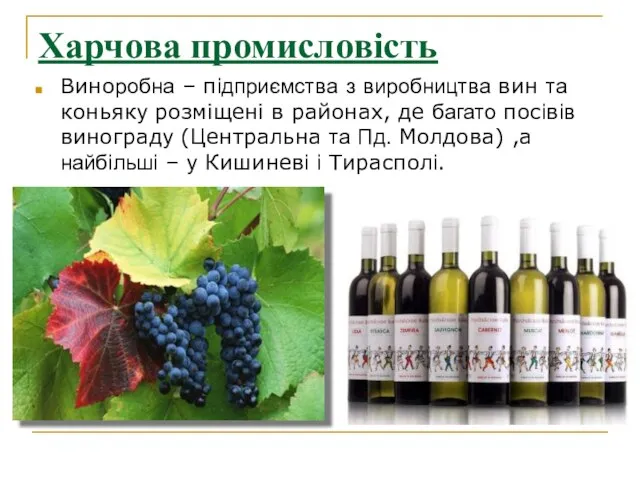 Харчова промисловість Виноробна – підприємства з виробництва вин та коньяку