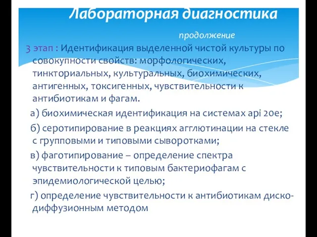 3 этап : Идентификация выделенной чистой культуры по совокупности свойств: морфологических, тинкториальных, культуральных,