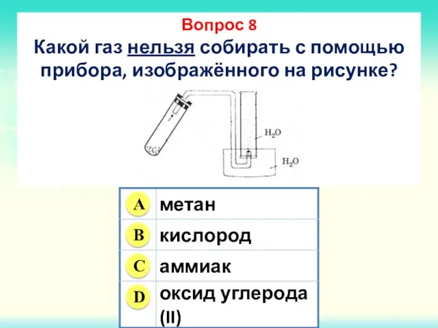 Вопрос 8 Какой газ нельзя собирать с помощью прибора, изображённого на рисунке?