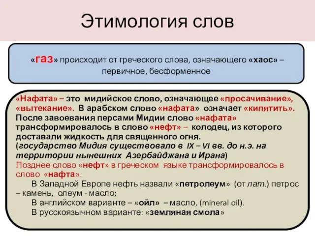 Этимология слов «газ» происходит от греческого слова, означающего «хаос» –