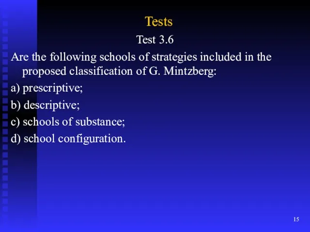 Tests Test 3.6 Are the following schools of strategies included