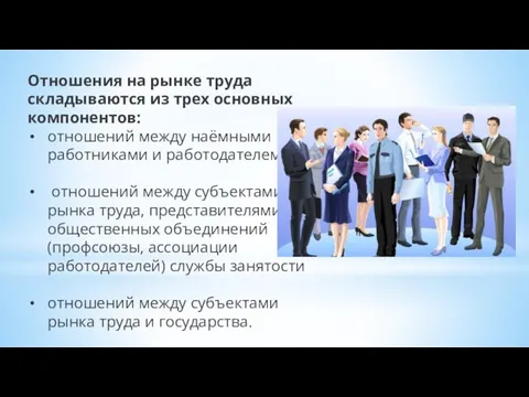 Отношения на рынке труда складываются из трех основных компонентов: отношений