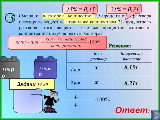 Смешали некоторое количество 15-процентного раствора некоторого вещества с таким же