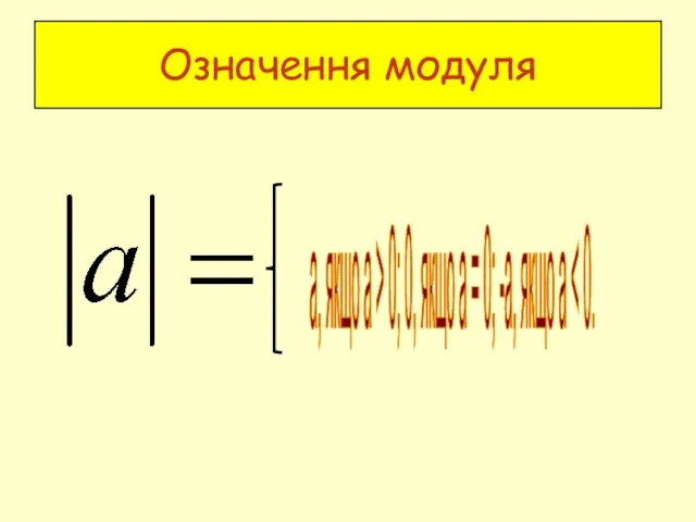 Означення модуля a, якщо a > 0; 0, якщо а = 0; -а, якщо а