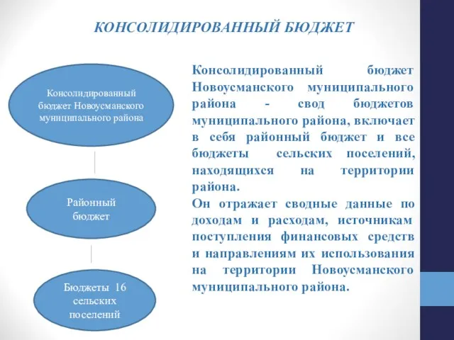 Консолидированный бюджет Новоусманского муниципального района - свод бюджетов муниципального района, включает в себя