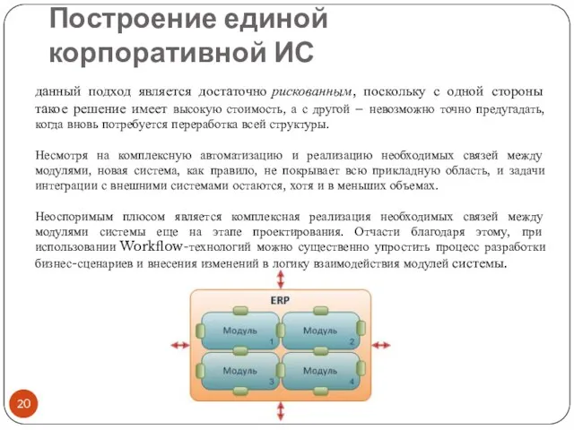 Построение единой корпоративной ИС данный подход является достаточно рискованным, поскольку