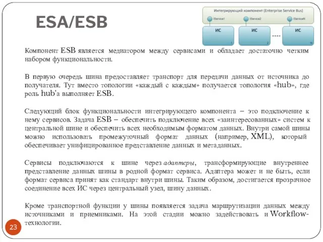 ESA/ESB Компонент ESB является медиатором между сервисами и обладает достаточно