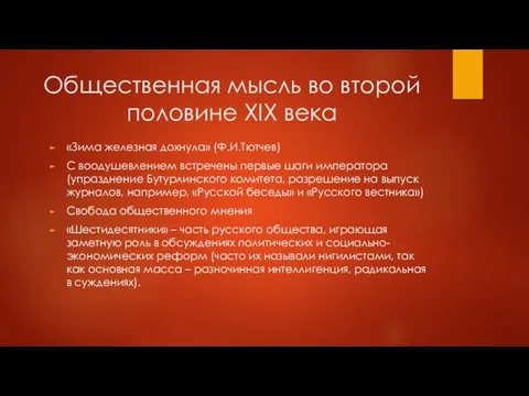 Общественная мысль во второй половине XIX века «Зима железная дохнула»