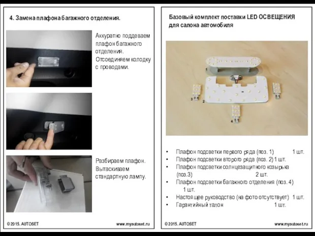 Базовый комплект поставки LED ОСВЕЩЕНИЯ для салона автомобиля Плафон подсветки