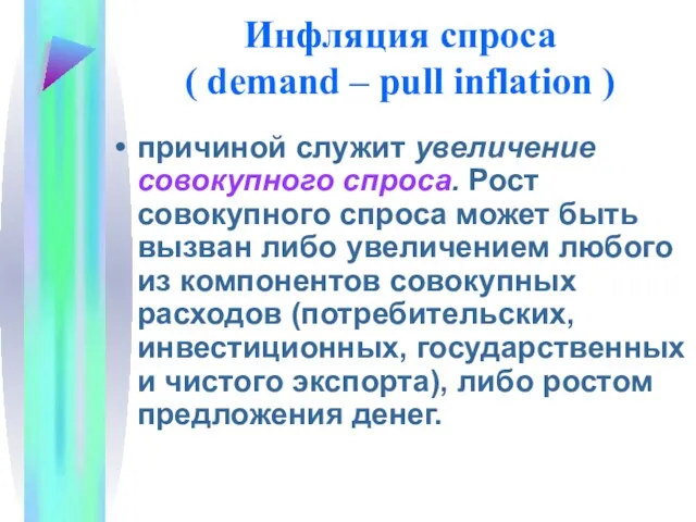 Инфляция спроса ( demand – pull inflation ) причиной служит