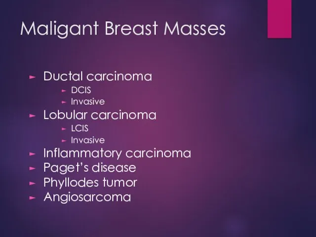 Maligant Breast Masses Ductal carcinoma DCIS Invasive Lobular carcinoma LCIS