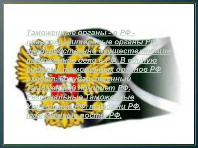 Таможенные органы - в РФ - правоохранительные органы РФ, непосредственно