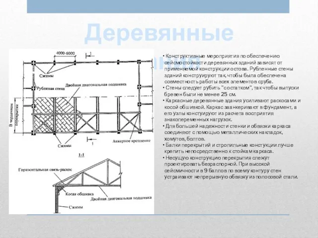 Деревянные здания Конструктивные мероприятия по обеспечению сейсмостойкости деревянных зданий зависят