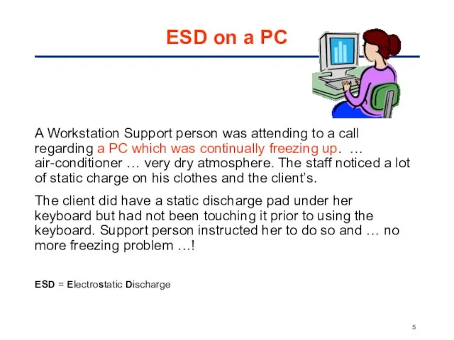 ESD on a PC A Workstation Support person was attending