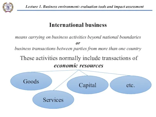 International business means carrying on business activities beyond national boundaries