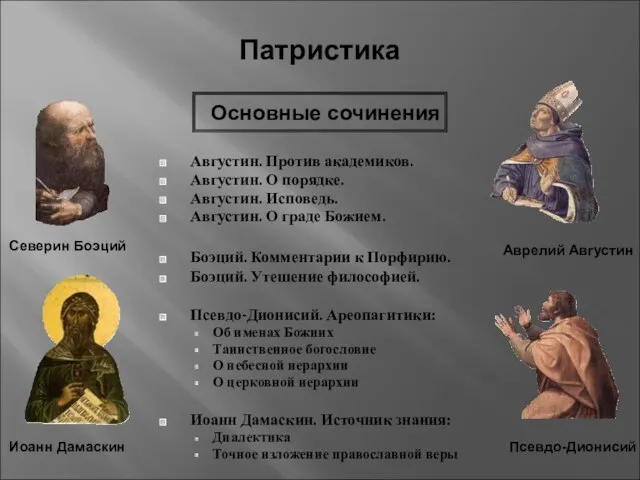 Патристика Августин. Против академиков. Августин. О порядке. Августин. Исповедь. Августин.