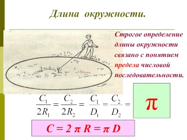 Длина окружности. Строгое определение длины окружности связано с понятием предела