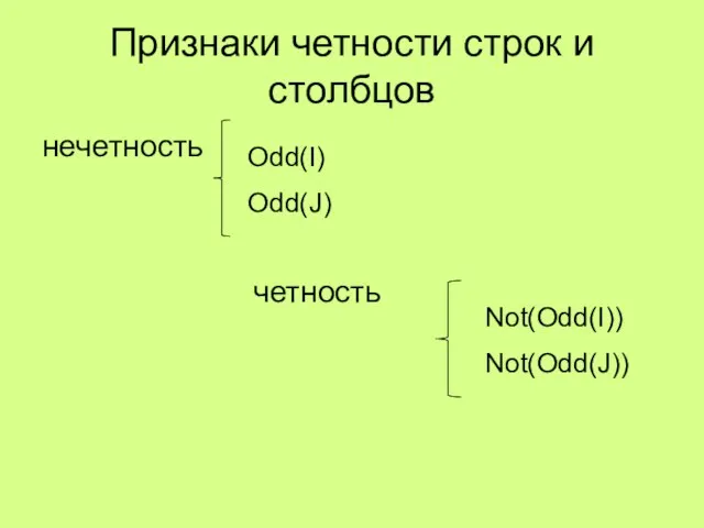 Признаки четности строк и столбцов нечетность четность