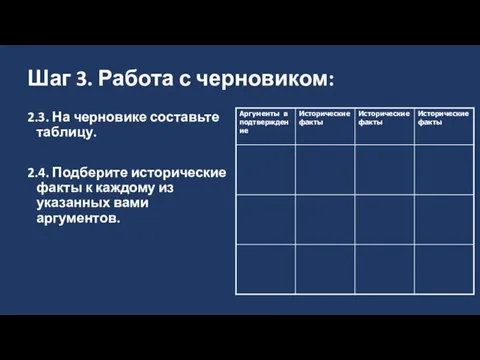 Шаг 3. Работа с черновиком: 2.3. На черновике составьте таблицу.