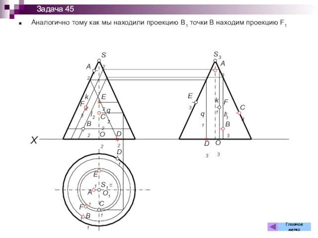 Аналогично тому как мы находили проекцию В1 точки В находим