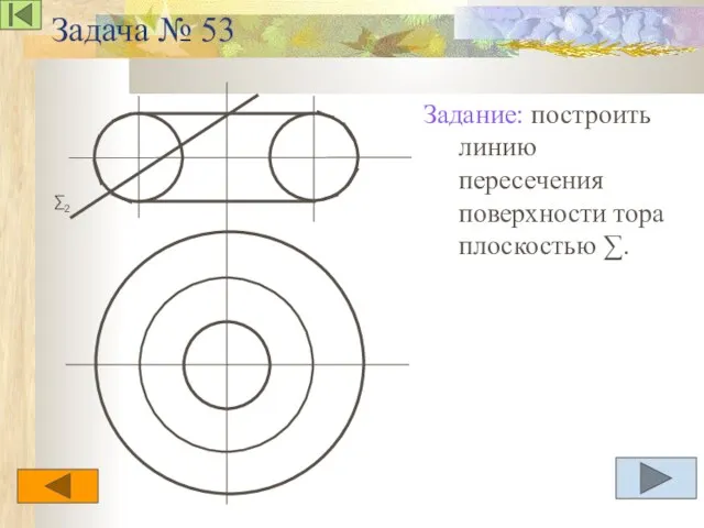 Задача № 53 Задание: построить линию пересечения поверхности тора плоскостью ∑.