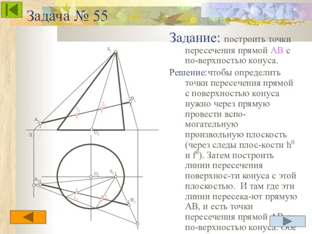 Задача № 55 Задание: построить точки пересечения прямой АВ с