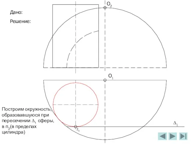 О2 О1 Дано: Решение: ∆1 Построим окружность, образовавшуюся при пересечении