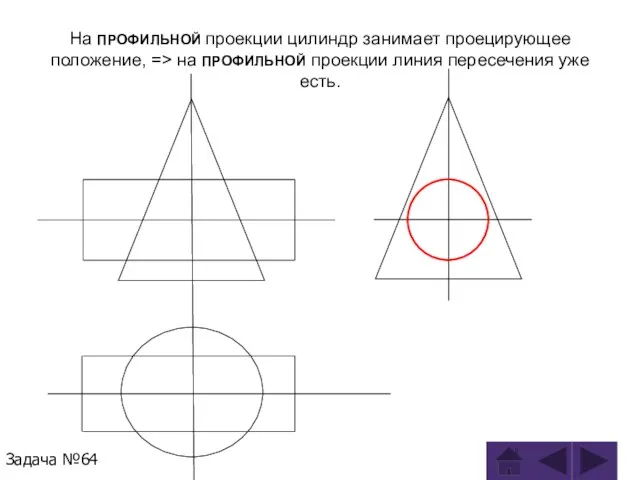 На ПРОФИЛЬНОЙ проекции цилиндр занимает проецирующее положение, => на ПРОФИЛЬНОЙ