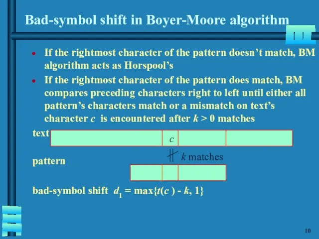 Bad-symbol shift in Boyer-Moore algorithm If the rightmost character of