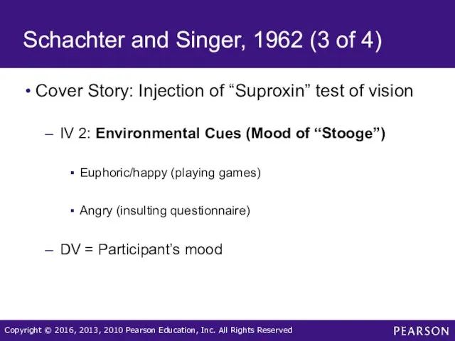 Schachter and Singer, 1962 (3 of 4) Cover Story: Injection of “Suproxin” test