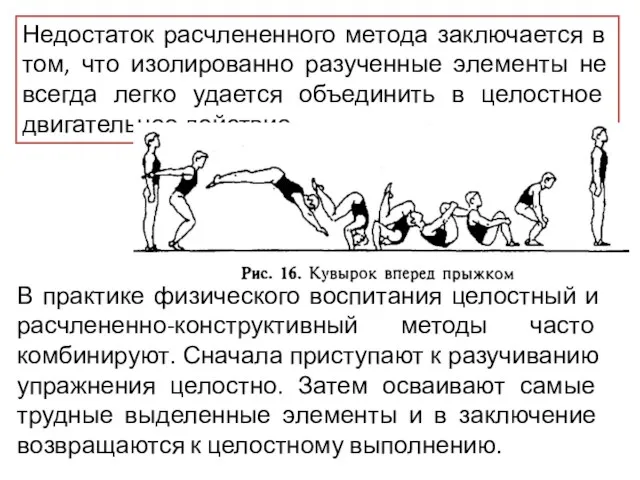 Недостаток расчлененного метода заключается в том, что изолированно разученные элементы