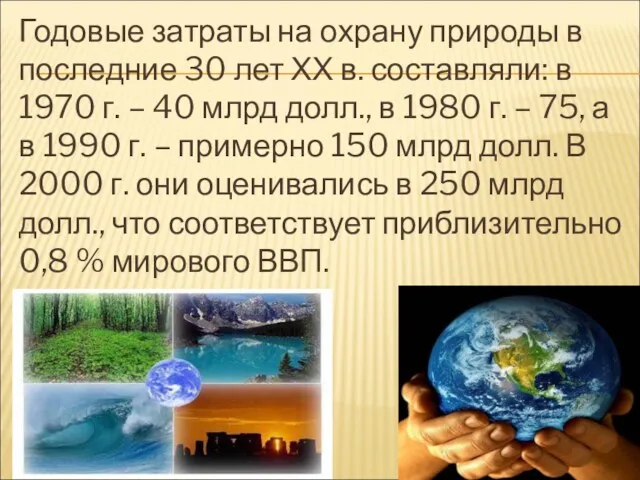 Годовые затраты на охрану природы в последние 30 лет ХХ